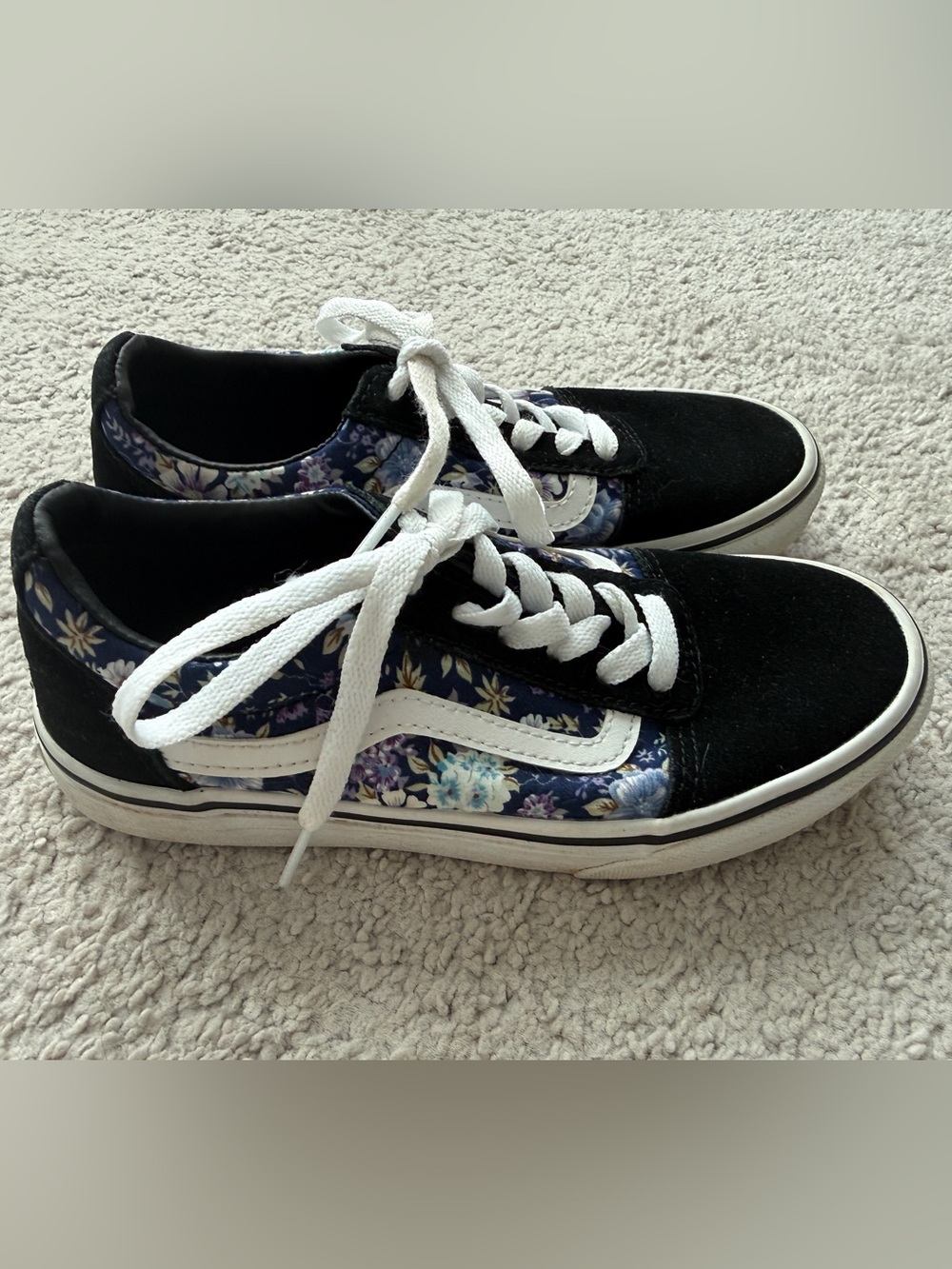 Vans Kids Black Floral Low-Top Sneakers with White Stripe